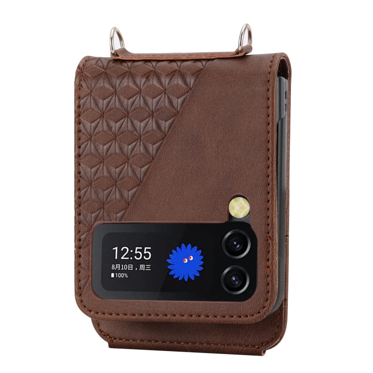 For Samsung Galaxy Z Flip4 Cubic Grid Calf Texture Leather Phone Case
