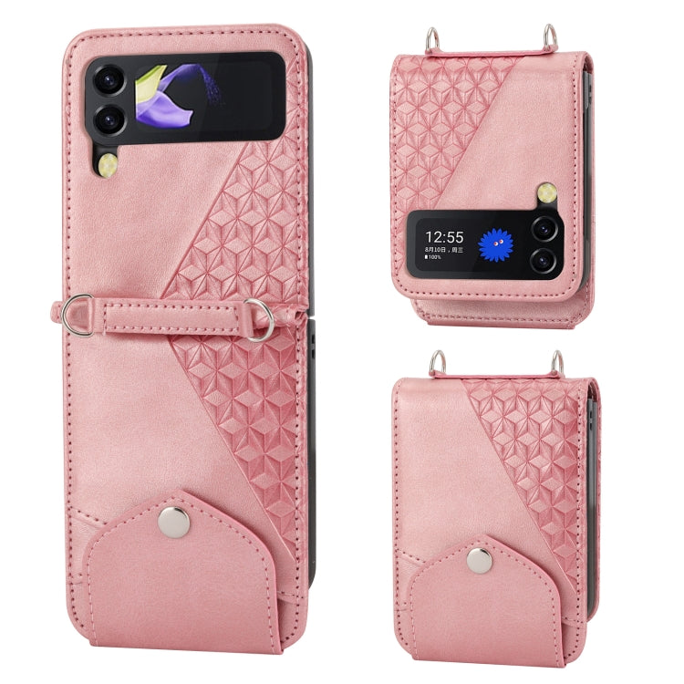For Samsung Galaxy Z Flip4 Cubic Grid Calf Texture Leather Phone Case