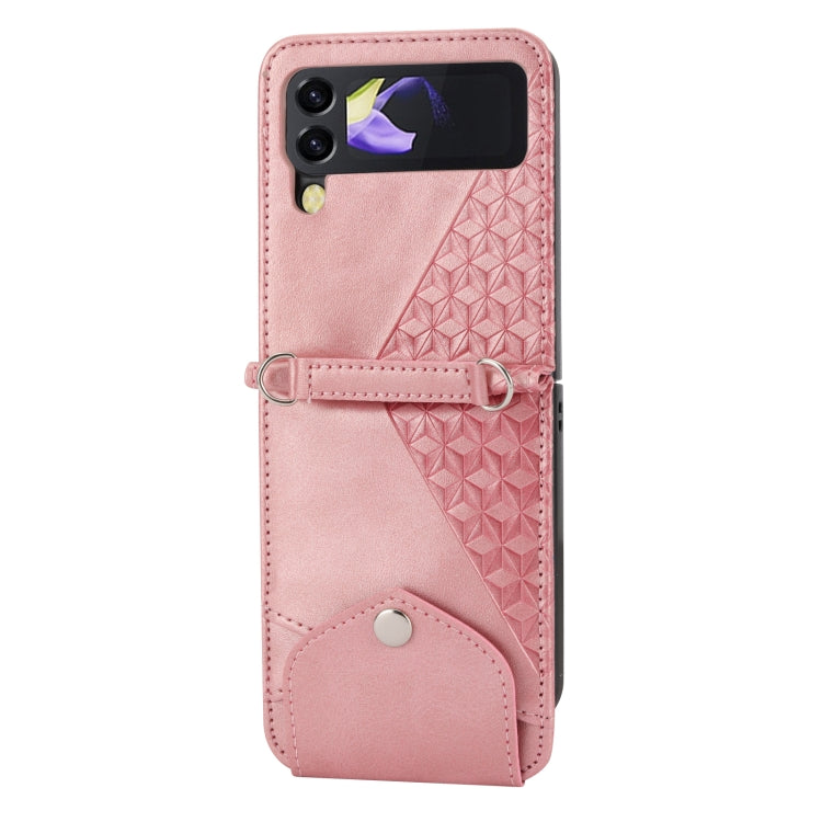For Samsung Galaxy Z Flip4 Cubic Grid Calf Texture Leather Phone Case