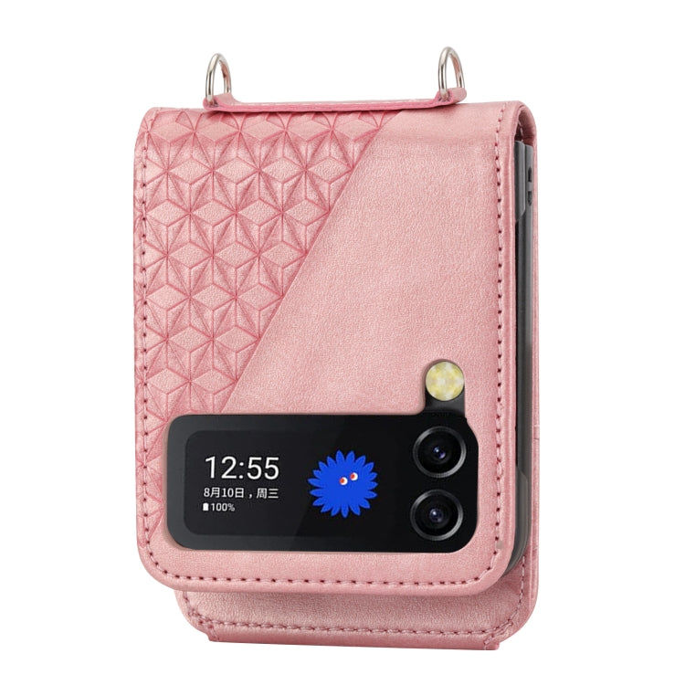 For Samsung Galaxy Z Flip4 Cubic Grid Calf Texture Leather Phone Case