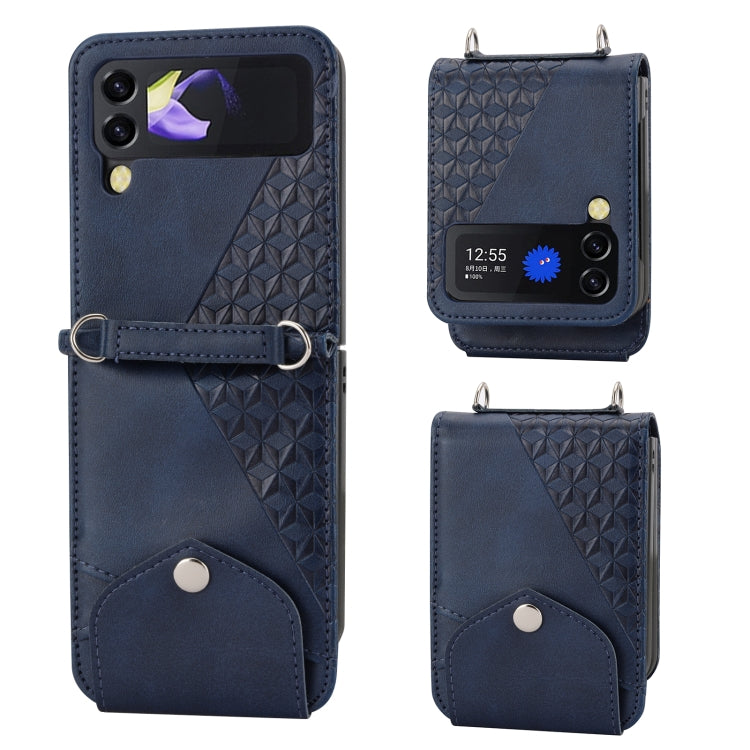 For Samsung Galaxy Z Flip4 Cubic Grid Calf Texture Leather Phone Case