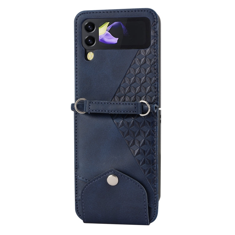 For Samsung Galaxy Z Flip4 Cubic Grid Calf Texture Leather Phone Case