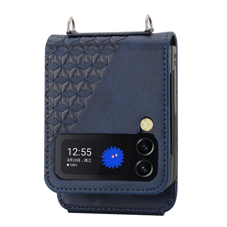 For Samsung Galaxy Z Flip4 Cubic Grid Calf Texture Leather Phone Case
