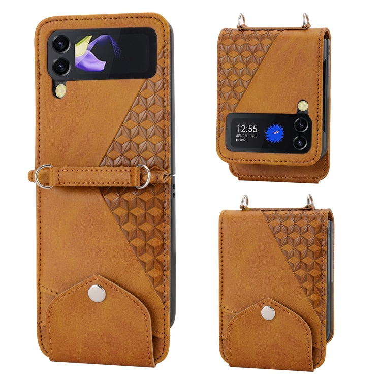 For Samsung Galaxy Z Flip4 Cubic Grid Calf Texture Leather Phone Case