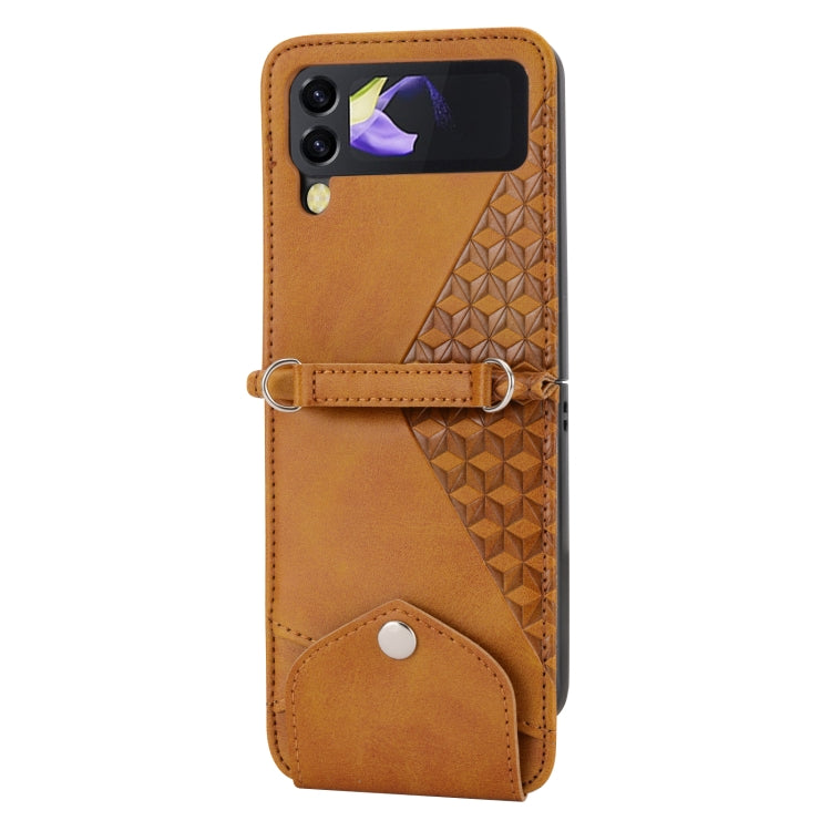 For Samsung Galaxy Z Flip4 Cubic Grid Calf Texture Leather Phone Case