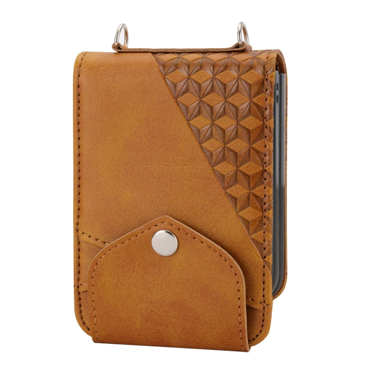 For Samsung Galaxy Z Flip4 Cubic Grid Calf Texture Leather Phone Case