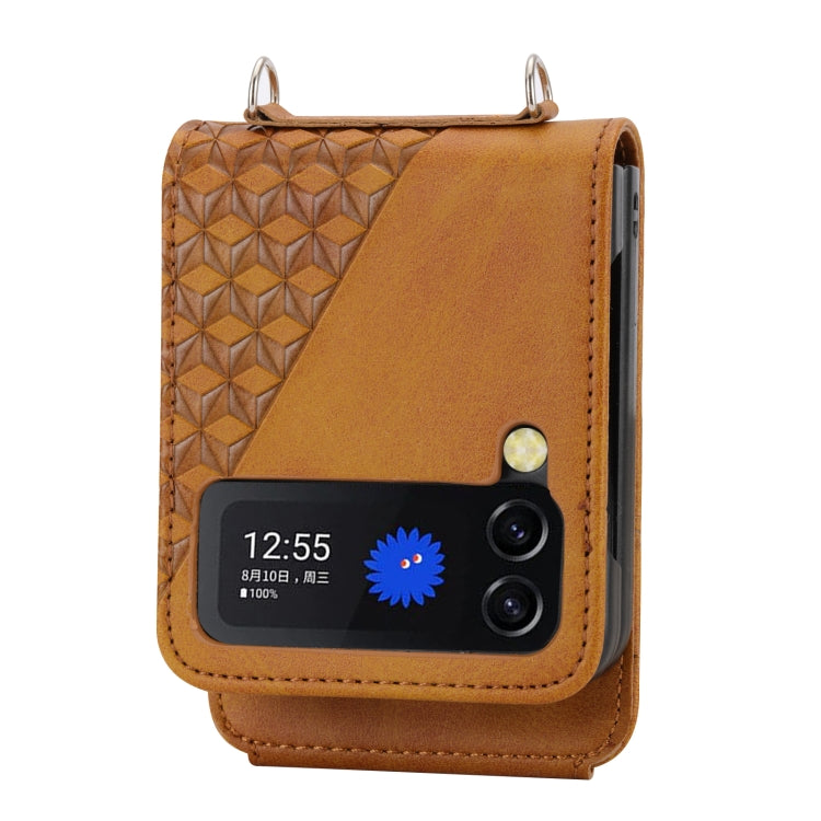 For Samsung Galaxy Z Flip4 Cubic Grid Calf Texture Leather Phone Case