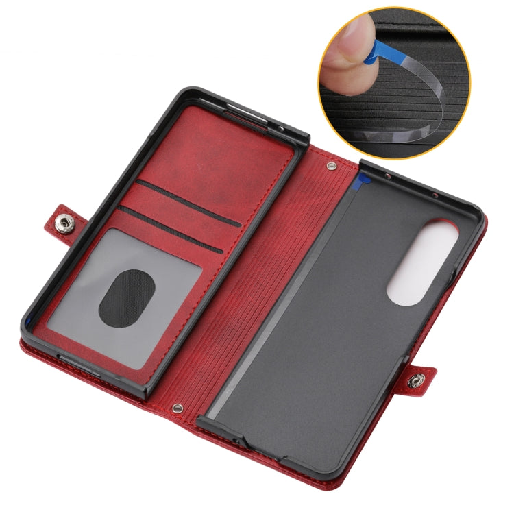 For Samsung Galaxy Z Fold4 Cubic Grid Calf Texture Leather Phone Case with Neck Lanyard