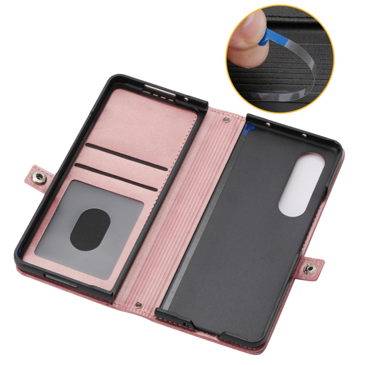 For Samsung Galaxy Z Fold4 Cubic Grid Calf Texture Leather Phone Case with Neck Lanyard
