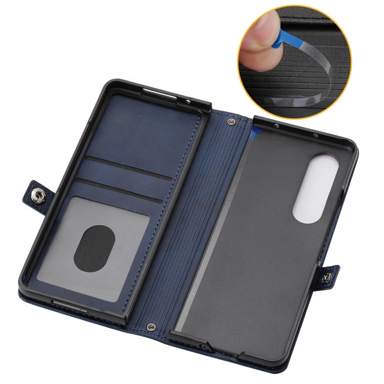 For Samsung Galaxy Z Fold4 Cubic Grid Calf Texture Leather Phone Case with Neck Lanyard