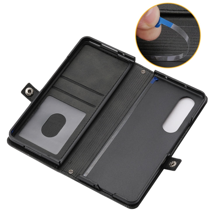 For Samsung Galaxy Z Fold3 5G Cubic Grid Calf Texture Leather Phone Case with Neck Lanyard