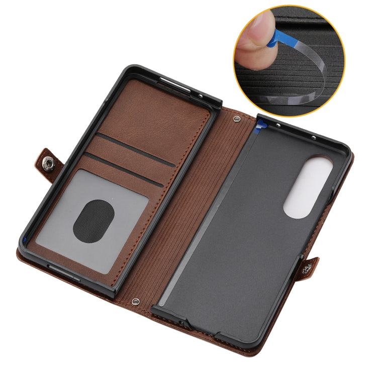 For Samsung Galaxy Z Fold3 5G Cubic Grid Calf Texture Leather Phone Case with Neck Lanyard