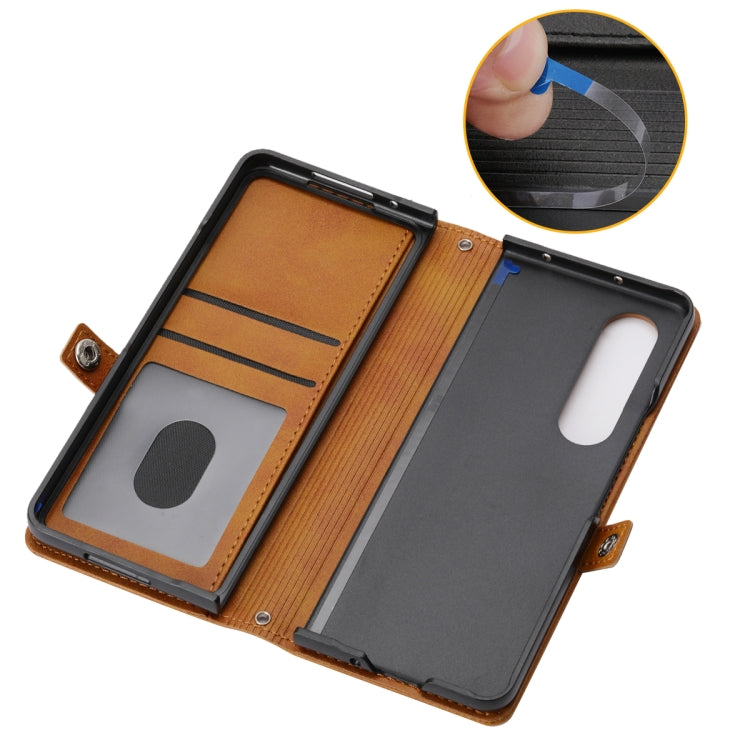For Samsung Galaxy Z Fold3 5G Cubic Grid Calf Texture Leather Phone Case with Neck Lanyard