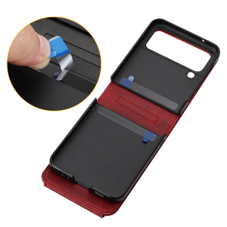 For Samsung Galaxy Z Flip4 Cubic Grid Calf Texture Leather Phone Case with Neck Lanyard