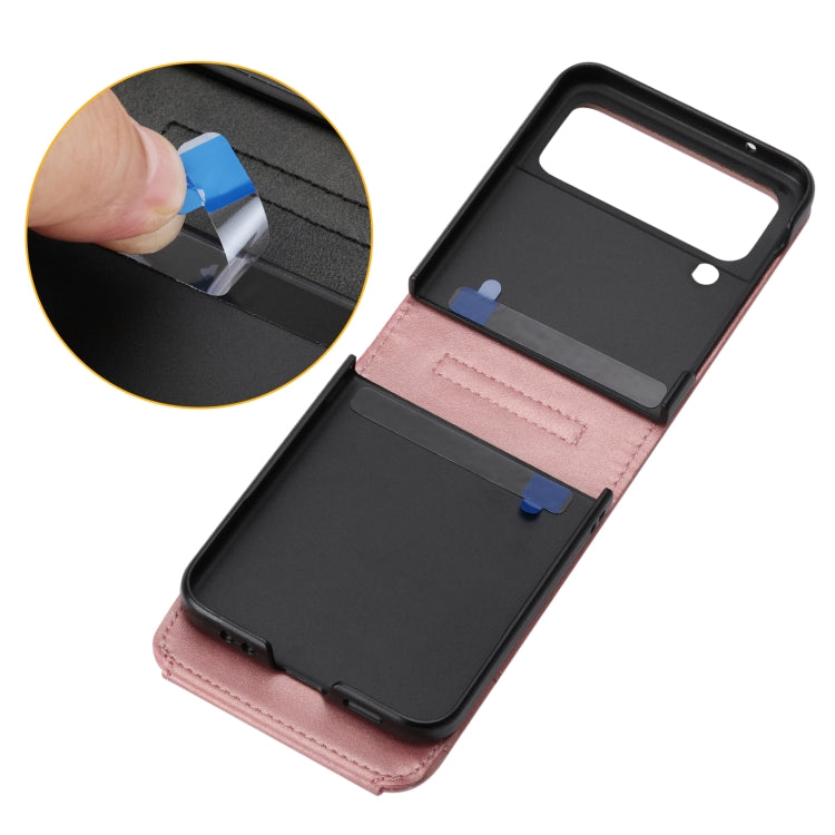 For Samsung Galaxy Z Flip4 Cubic Grid Calf Texture Leather Phone Case with Neck Lanyard