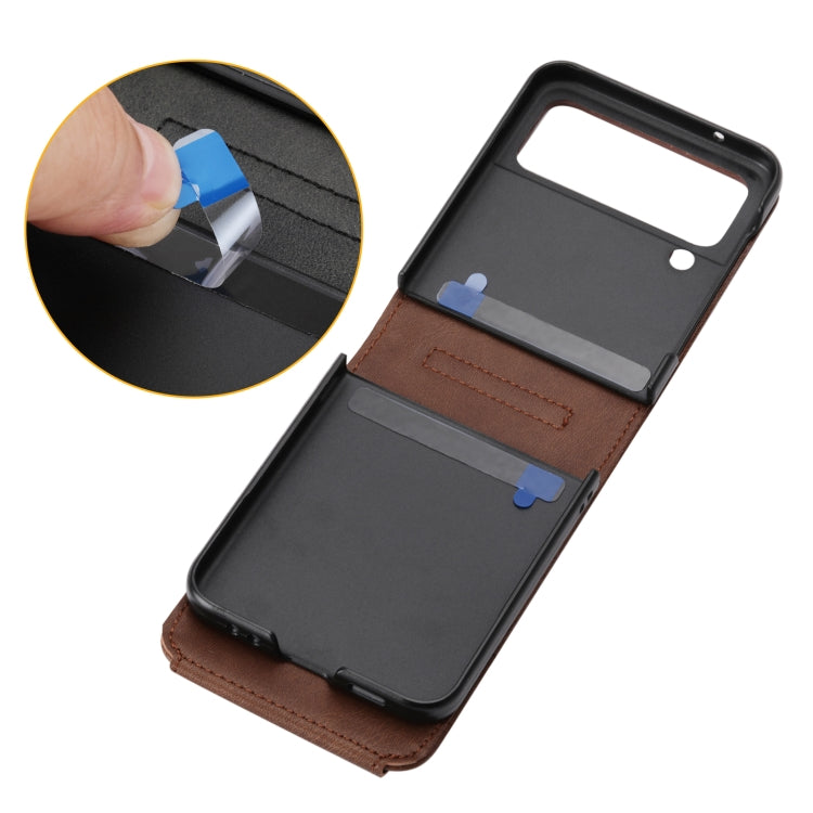 For Samsung Galaxy Z Flip3 5G Cubic Grid Calf Texture Leather Phone Case with Neck Lanyard