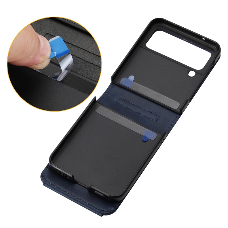For Samsung Galaxy Z Flip3 5G Cubic Grid Calf Texture Leather Phone Case with Neck Lanyard