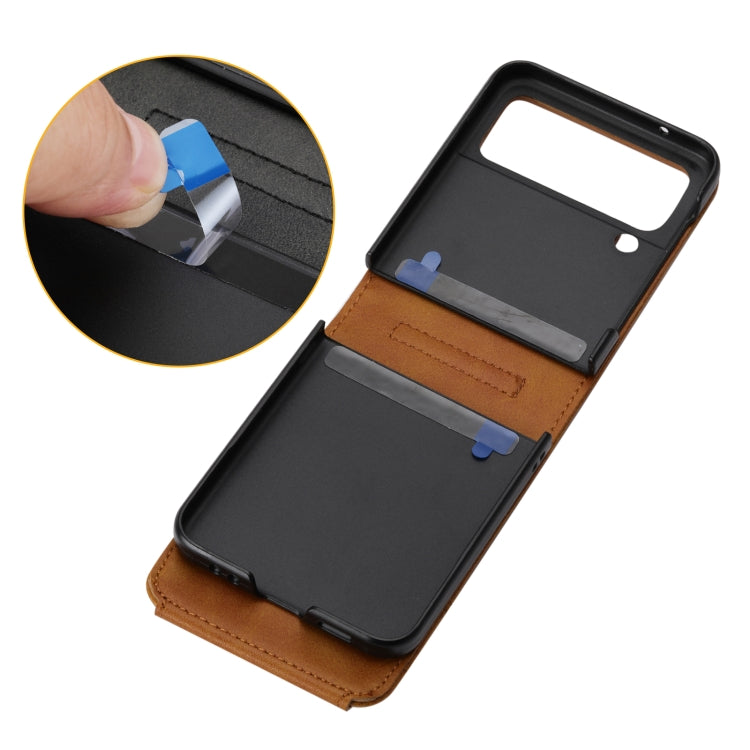 For Samsung Galaxy Z Flip3 5G Cubic Grid Calf Texture Leather Phone Case with Neck Lanyard