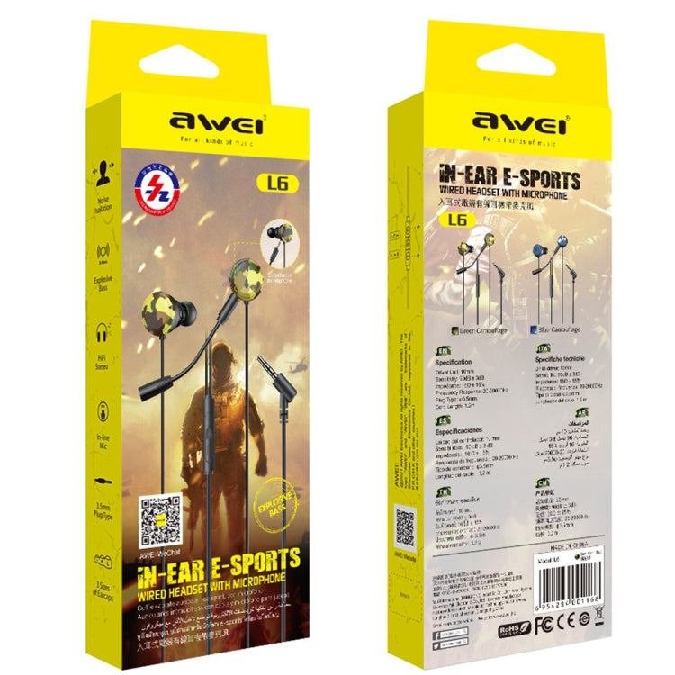 awei L6 1.2m In-ear E-sports Wired Headset With Microphone