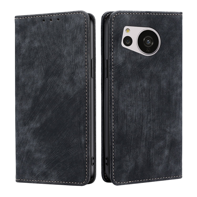 For Sharp Aquos Sense7 RFID Anti-theft Brush Magnetic Leather Phone Case