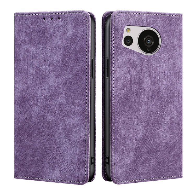 For Sharp Aquos Sense7 RFID Anti-theft Brush Magnetic Leather Phone Case