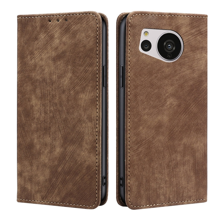 For Sharp Aquos Sense7 RFID Anti-theft Brush Magnetic Leather Phone Case