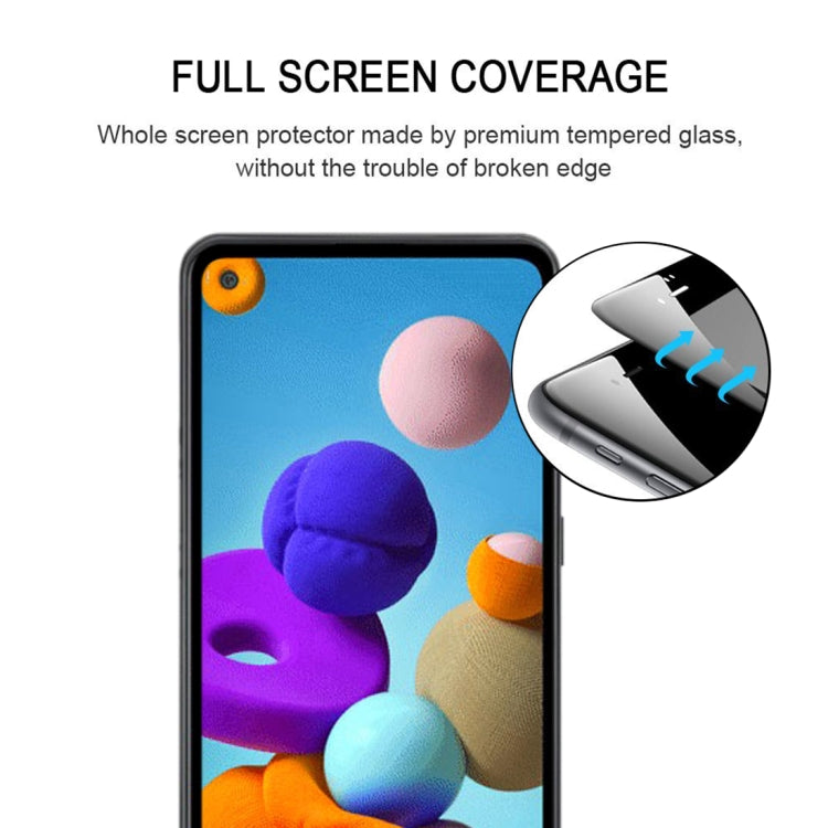 25 PCS 9H Surface Hardness 2.5D Full Glue Full Screen Tempered Glass Film For Galaxy A21