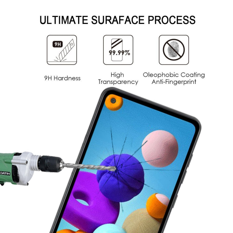 25 PCS 9H Surface Hardness 2.5D Full Glue Full Screen Tempered Glass Film For Galaxy A21