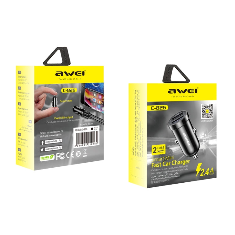 awei C-826 Mini Dual USB 2.4A Car Charger(Black)