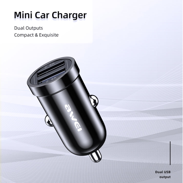 awei C-826 Mini Dual USB 2.4A Car Charger(Black)