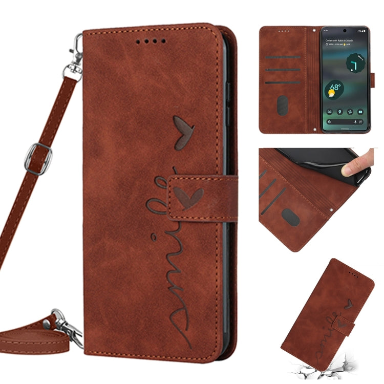 For Google Pixel 7 Skin Feel Heart Pattern Leather Phone Case With Lanyard