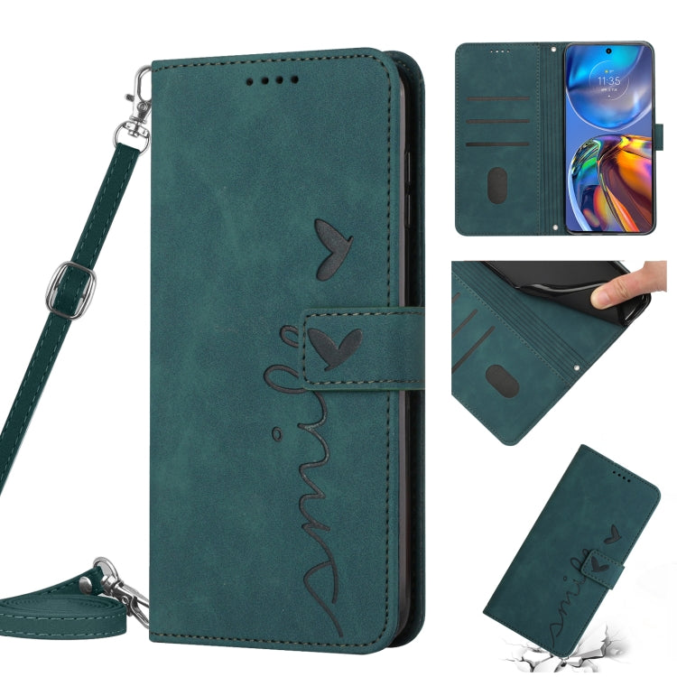 For Motorola Edge 2022 Skin Feel Heart Pattern Leather Phone Case With Lanyard