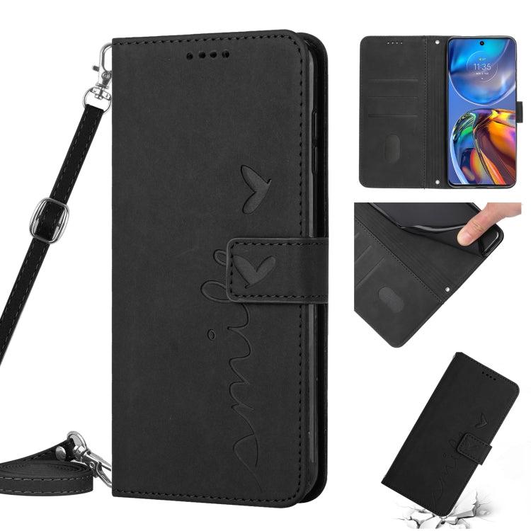 For Motorola Edge 2022 Skin Feel Heart Pattern Leather Phone Case With Lanyard
