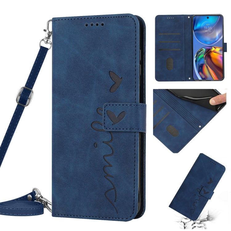 For Motorola Edge 2022 Skin Feel Heart Pattern Leather Phone Case With Lanyard