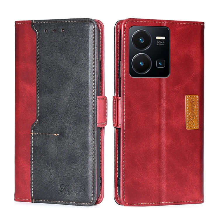 For vivo Y35 4G / Y22 / Y22s Contrast Color Side Buckle Leather Phone Case