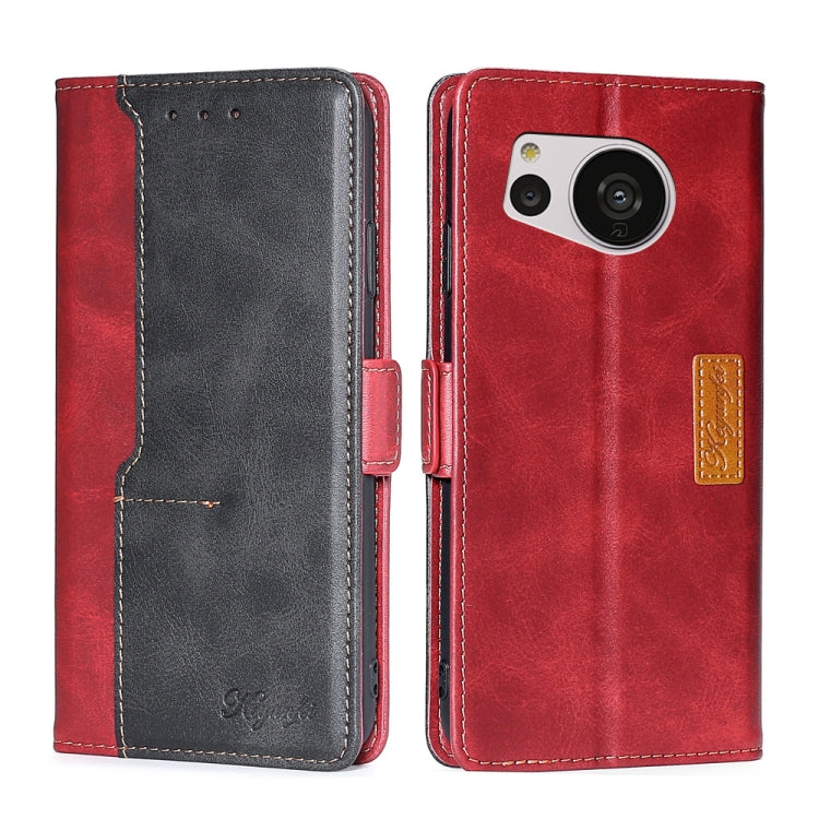 For Sharp Aquos Sense7 Contrast Color Side Buckle Leather Phone Case
