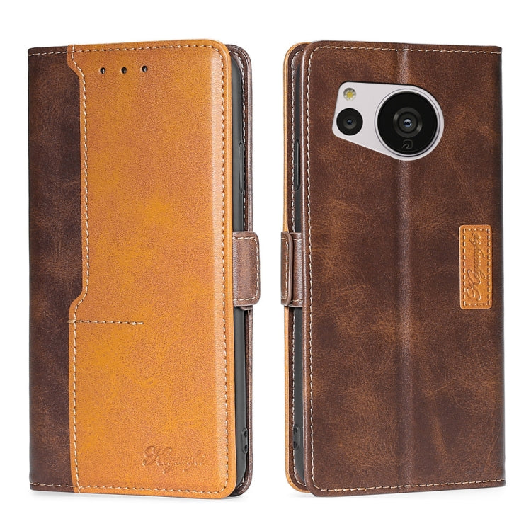 For Sharp Aquos Sense7 Contrast Color Side Buckle Leather Phone Case