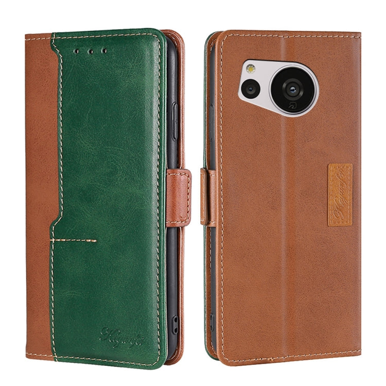 For Sharp Aquos Sense7 Contrast Color Side Buckle Leather Phone Case