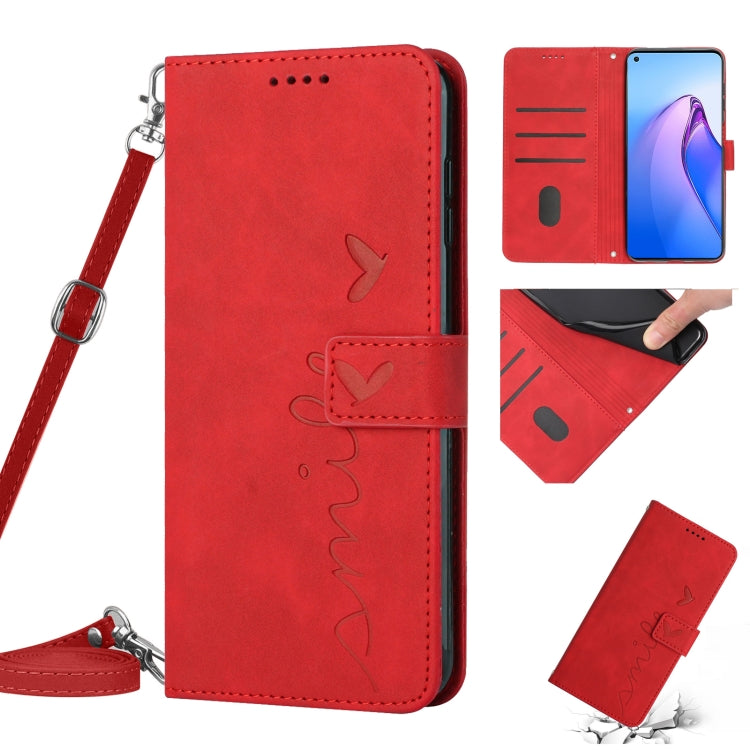 For Realme C30 4G Skin Feel Heart Pattern Leather Phone Case with Lanyard
