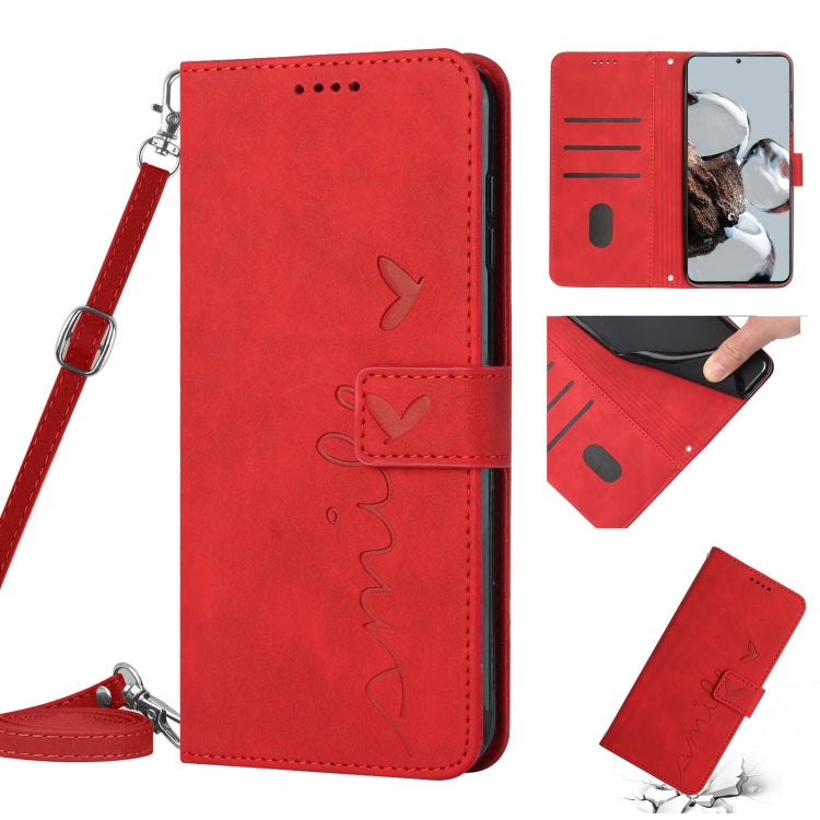 For Xiaomi Redmi A1 Skin Feel Heart Pattern Leather Phone Case with Lanyard