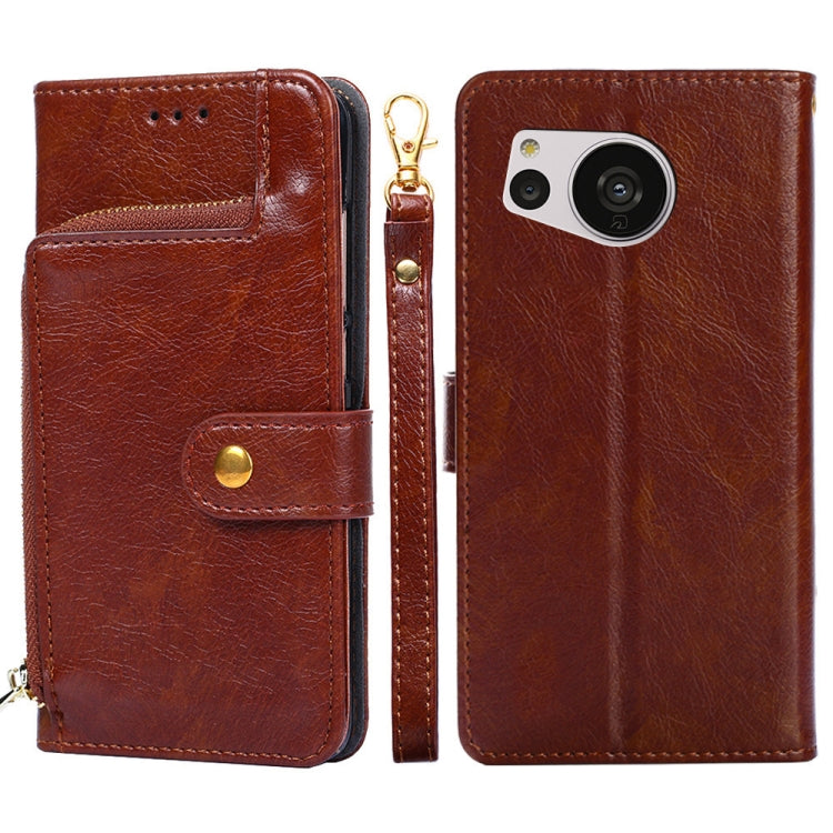 For Sharp Aquos Sense7 Zipper Bag Leather Phone Case