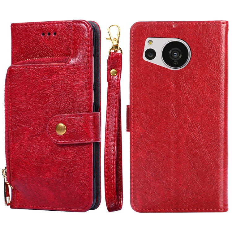For Sharp Aquos Sense7 Zipper Bag Leather Phone Case
