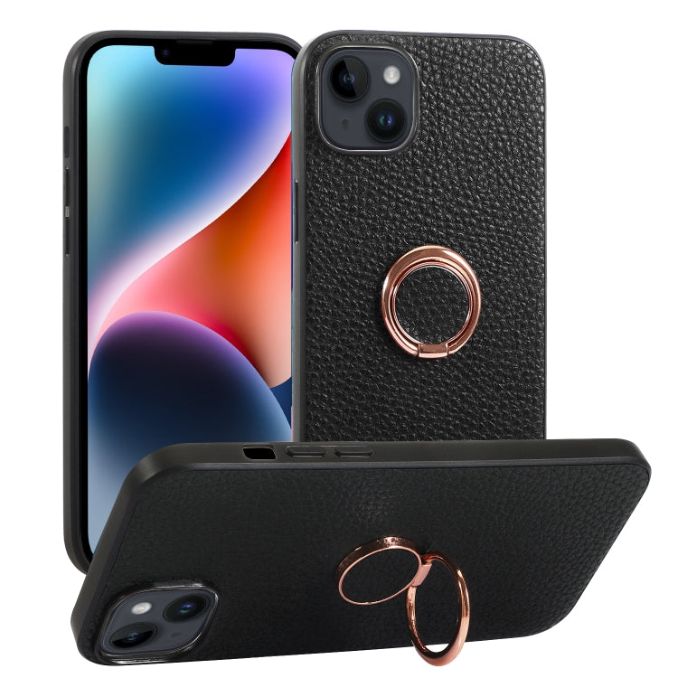 For iPhone 14 Litchi Texture Magnetic Phone Case with Ring Holder