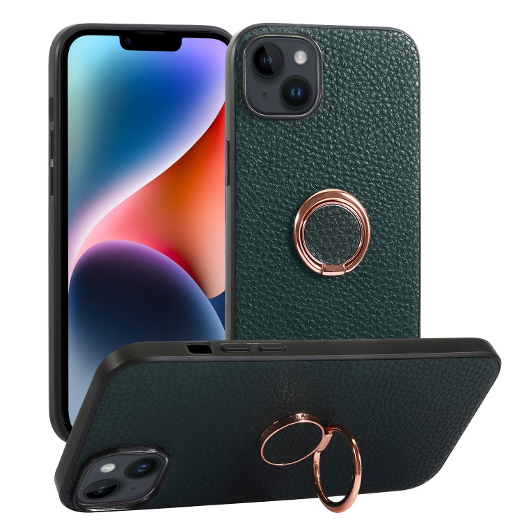 For iPhone 14 Litchi Texture Magnetic Phone Case with Ring Holder