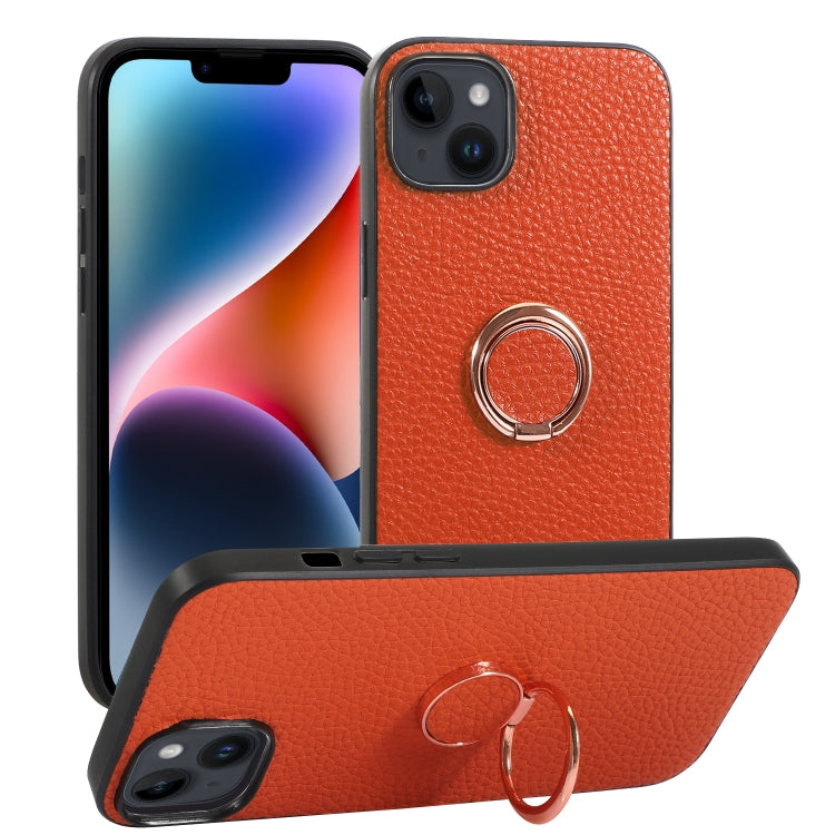 For iPhone 14 Litchi Texture Magnetic Phone Case with Ring Holder