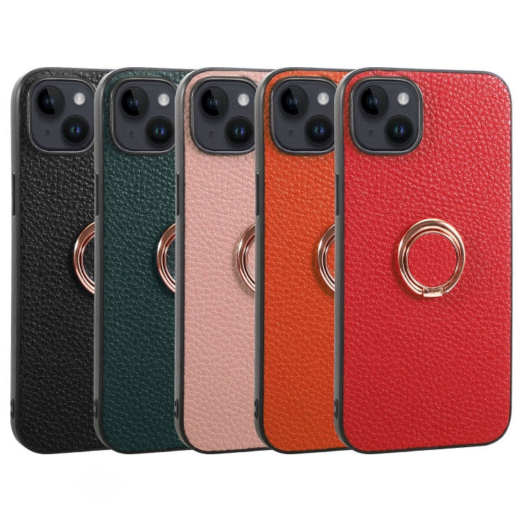For iPhone 14 Litchi Texture Magnetic Phone Case with Ring Holder