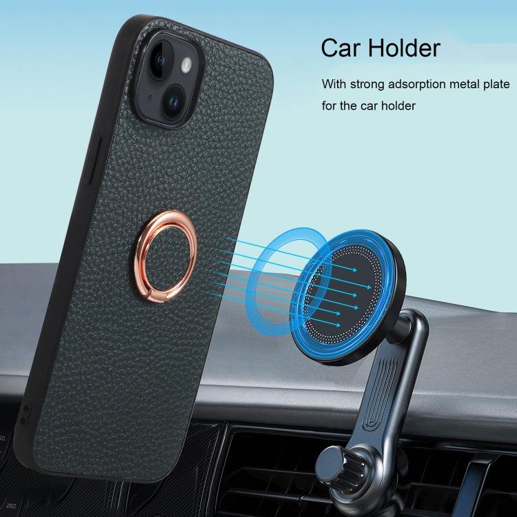 For iPhone 14 Litchi Texture Magnetic Phone Case with Ring Holder