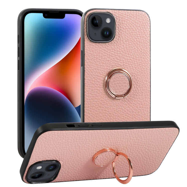 For iPhone 14 Plus Litchi Texture Magnetic Phone Case with Ring Holder