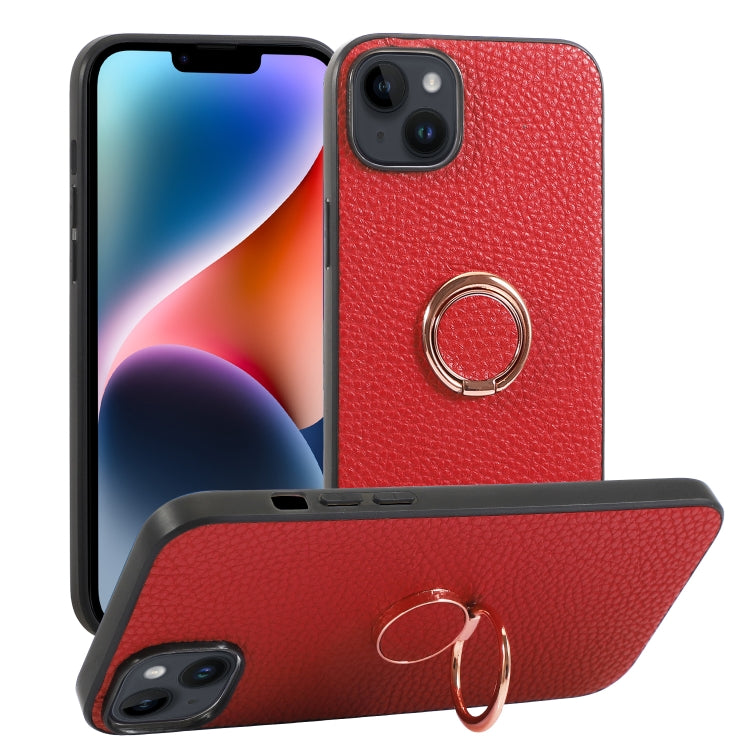 For iPhone 14 Plus Litchi Texture Magnetic Phone Case with Ring Holder