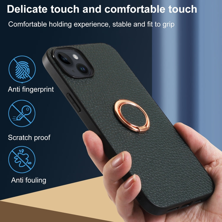 For iPhone 14 Plus Litchi Texture Magnetic Phone Case with Ring Holder